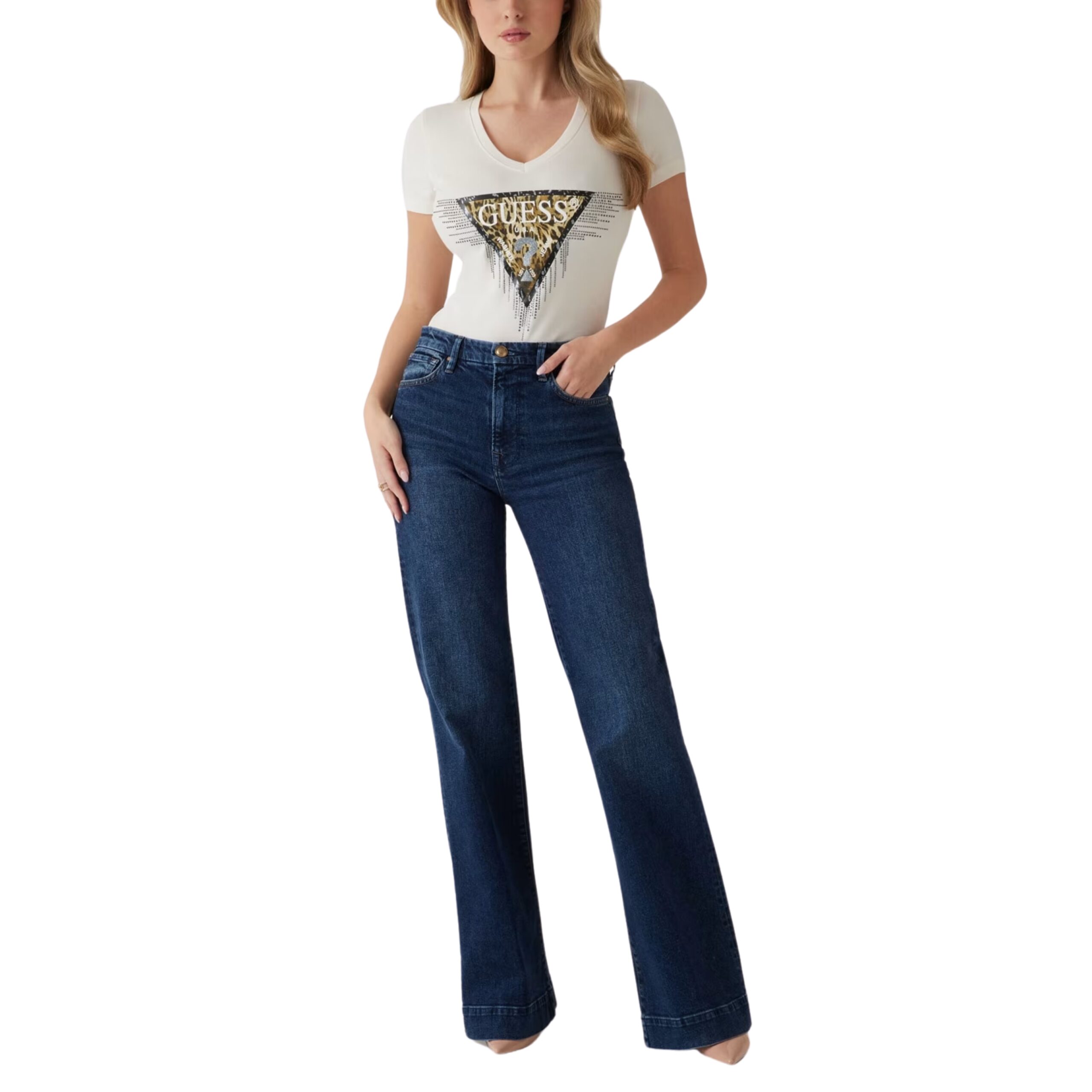 T-shirt Guess con logo triangolo animalier