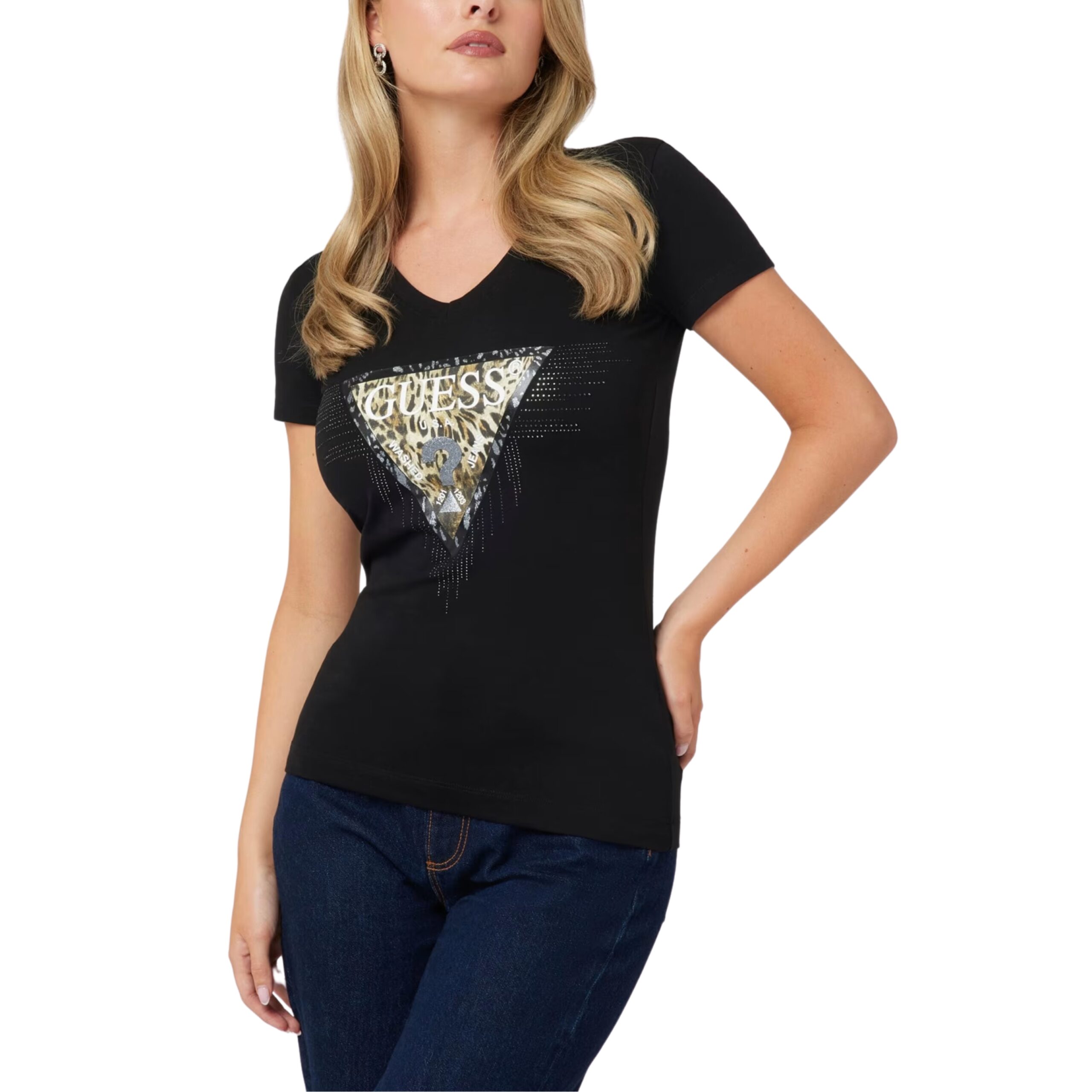 T-shirt Guess con logo triangolo animalier