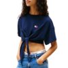 T-shirt Tommy Jeans crop con nodo e distintivo