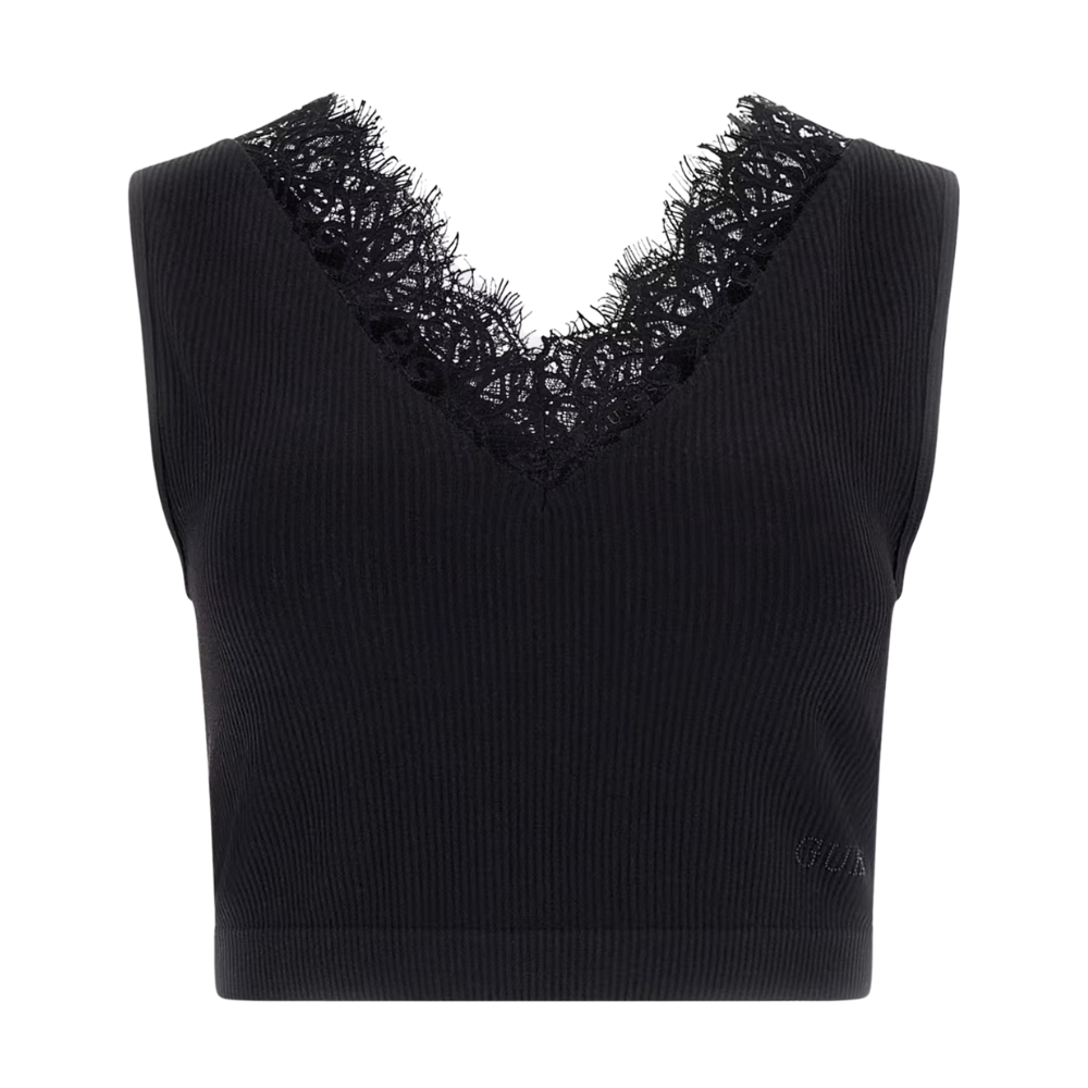 Top Guess cropped in maglia con pizzo senza cuciture