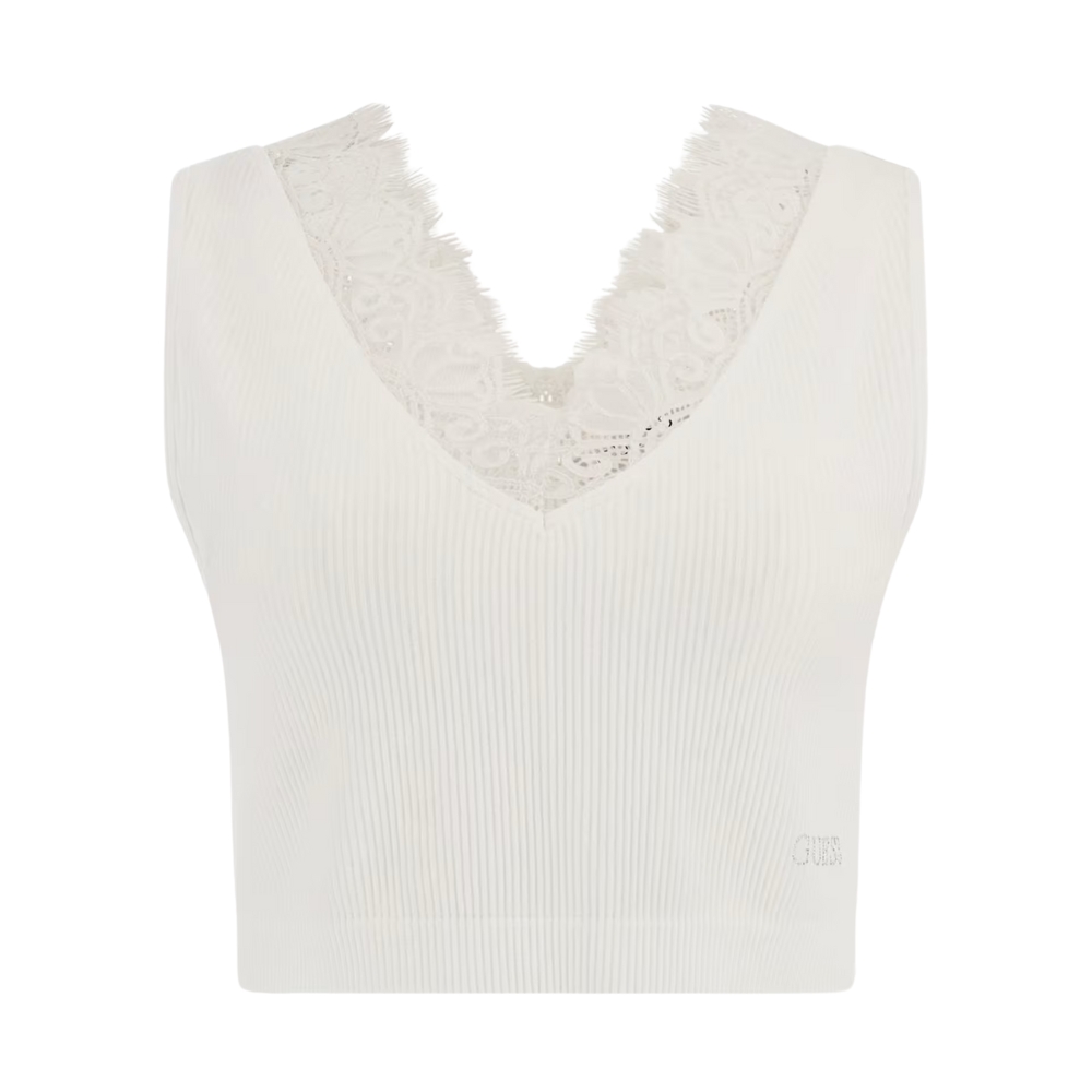 Top Guess cropped in maglia con pizzo senza cuciture