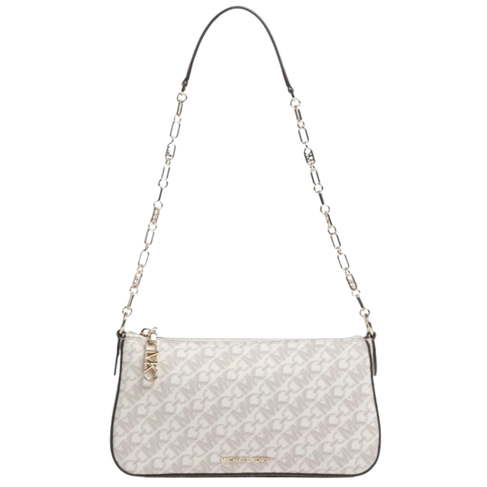 Borsa Michael Kors media in pelle con catena e logo Empire