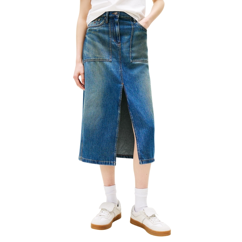 Gonna Tommy Jeans midi Claire in denim con tasche