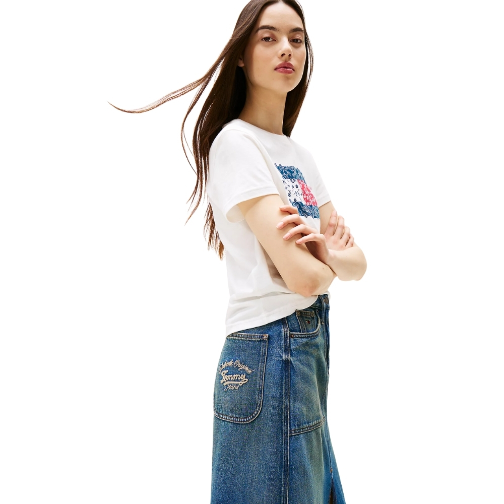 Gonna Tommy Jeans midi Claire in denim con tasche