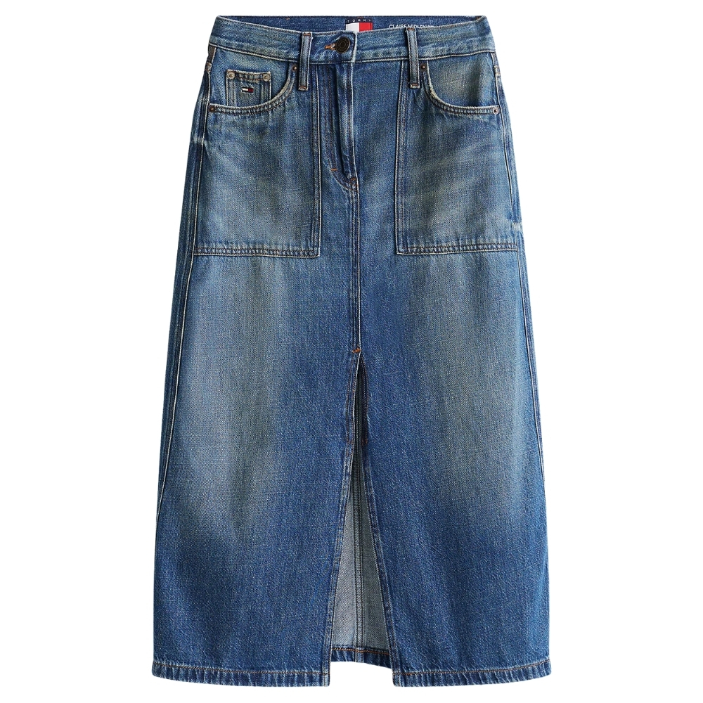 Gonna Tommy Jeans midi Claire in denim con tasche