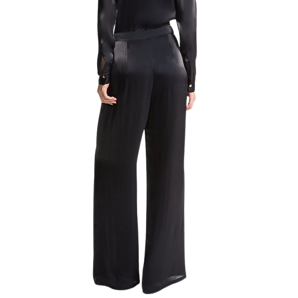 Pantaloni Michael Kors in doppio georgette increspato metallizzato con gamba ampia