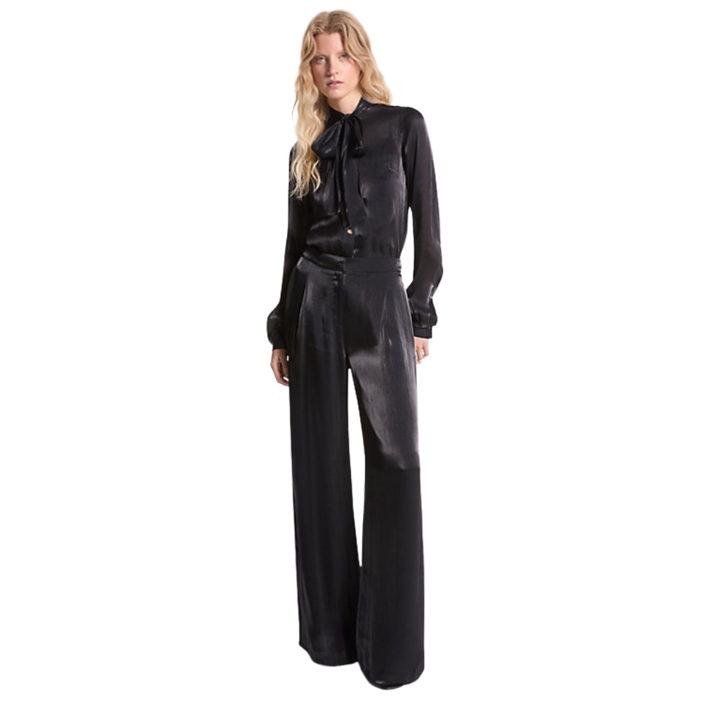 Pantaloni Michael Kors in doppio georgette increspato metallizzato con gamba ampia