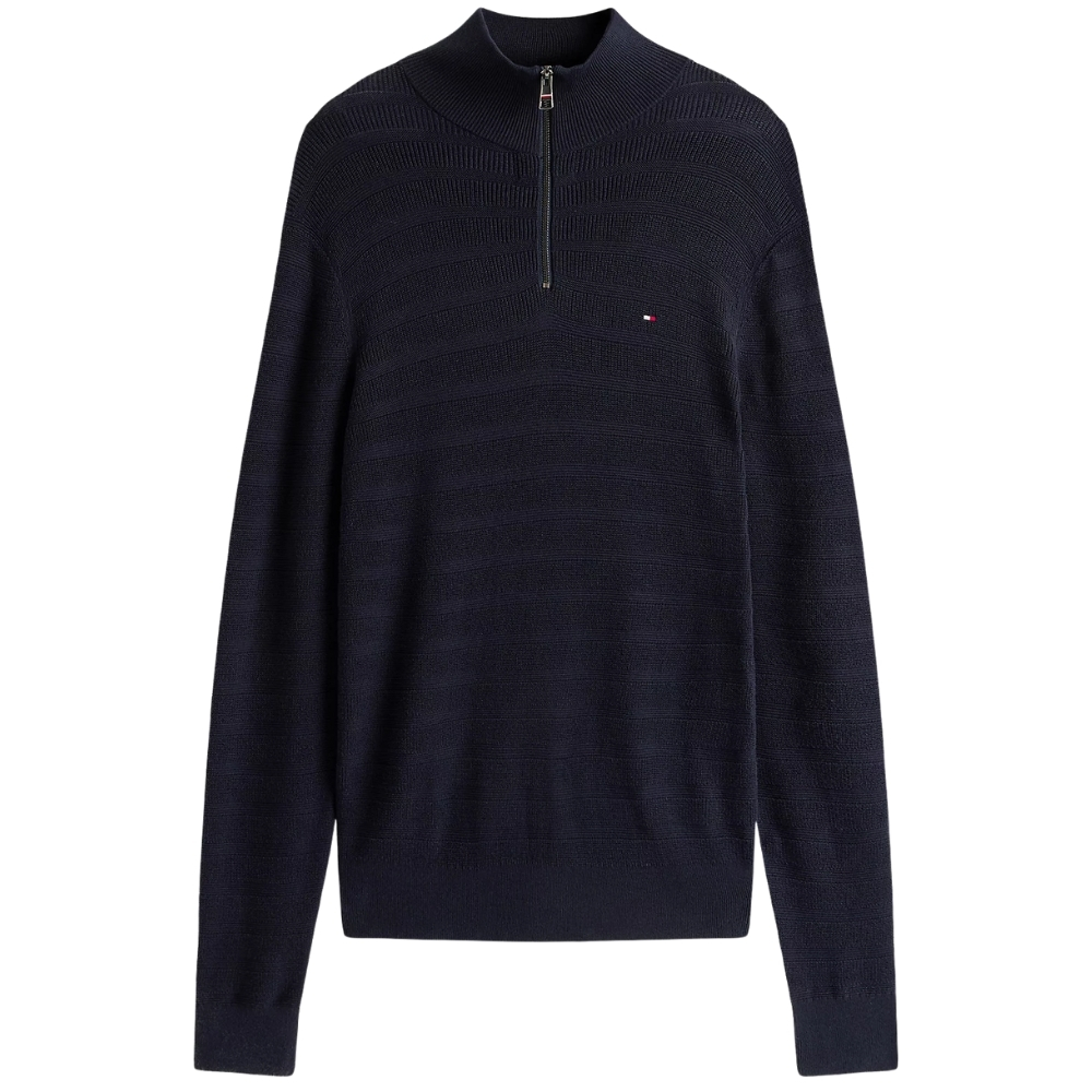 Pullover Tommy Hilfiger a righe tramate con mezza zip