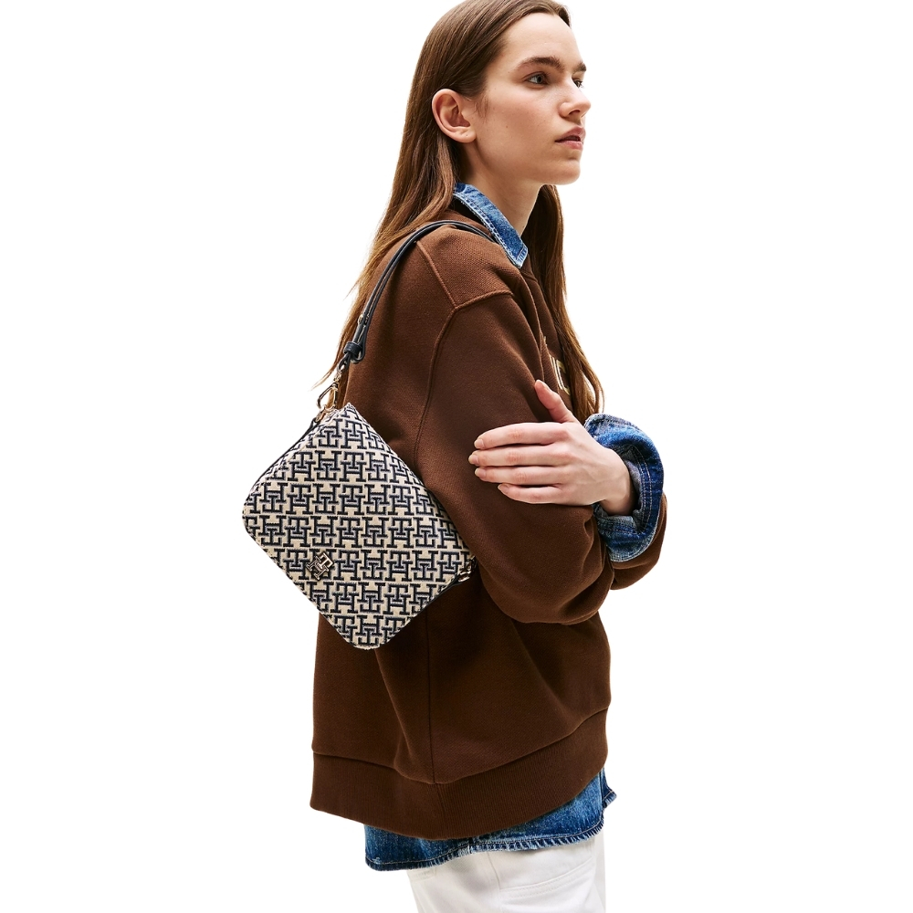 Borsa a tracolla Tommy Hilfiger in jacquard con monogrammi TH