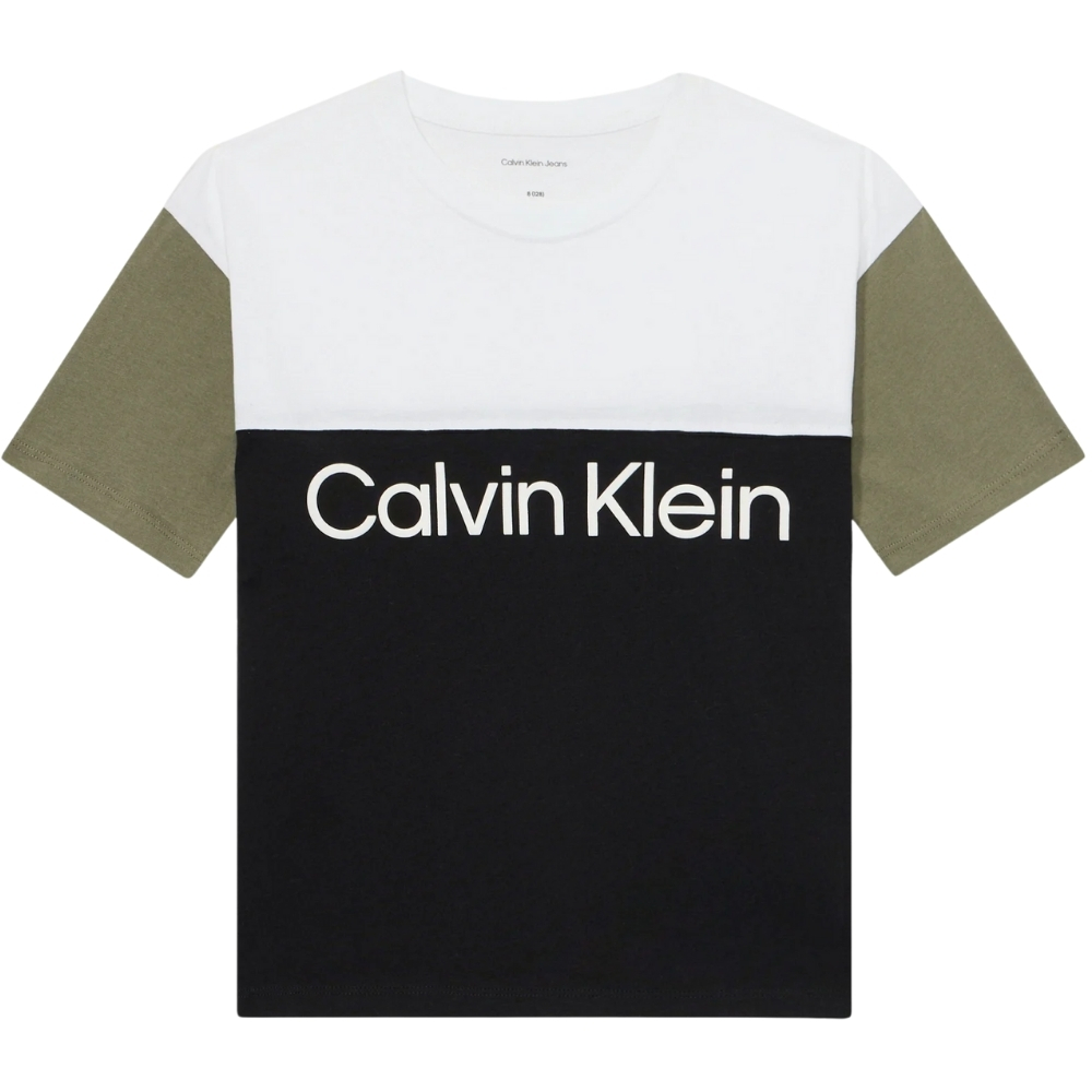 T-Shirt Calvin Klein junior con logo a righe grosse colorate