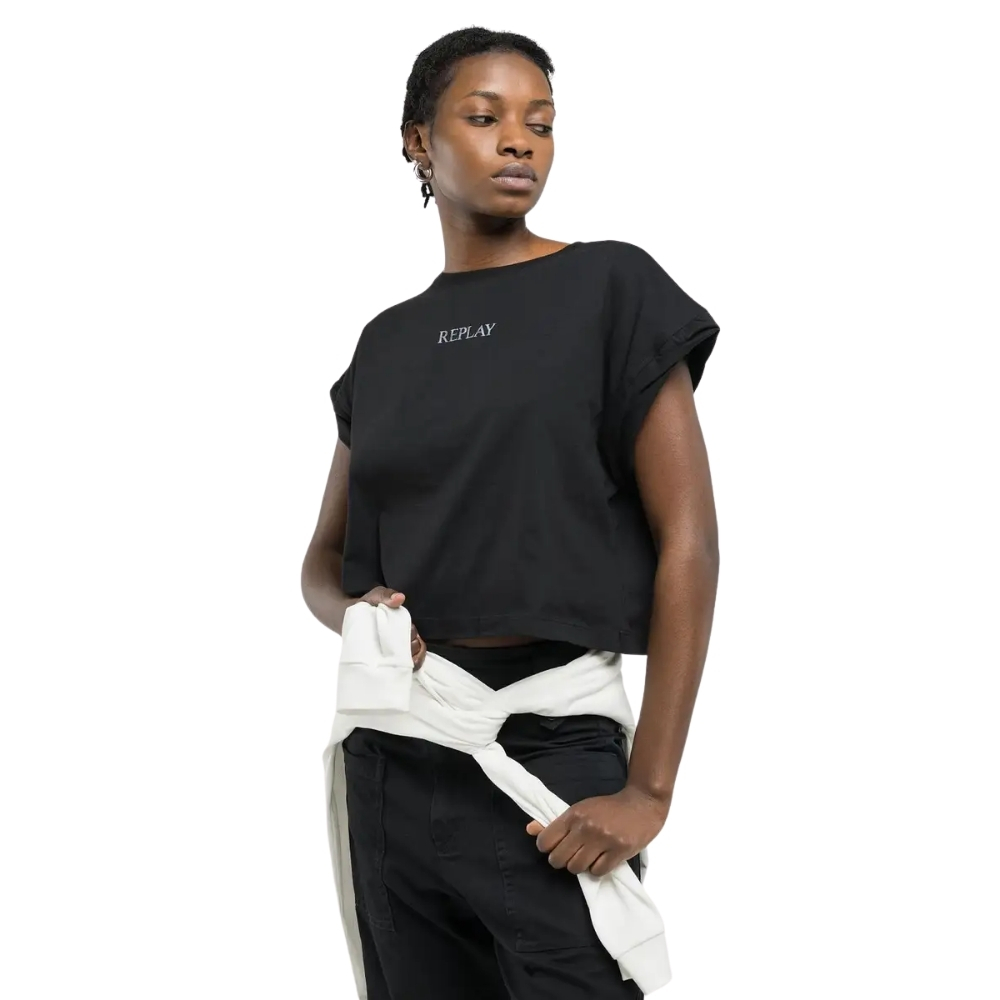 T-shirt Replay cropped con stampa logo