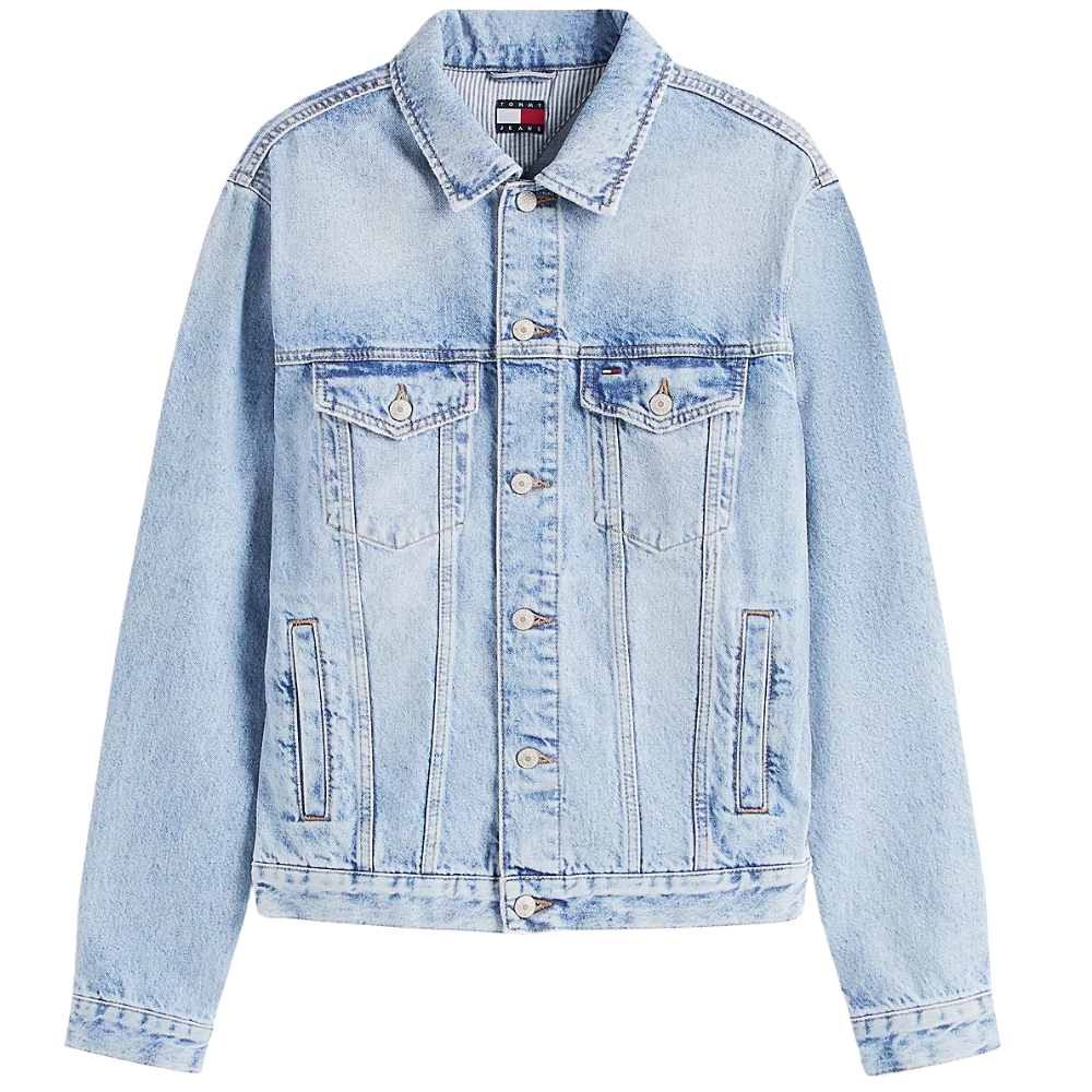 Giacca Tommy Jeans trucker Ryan in denim con logo