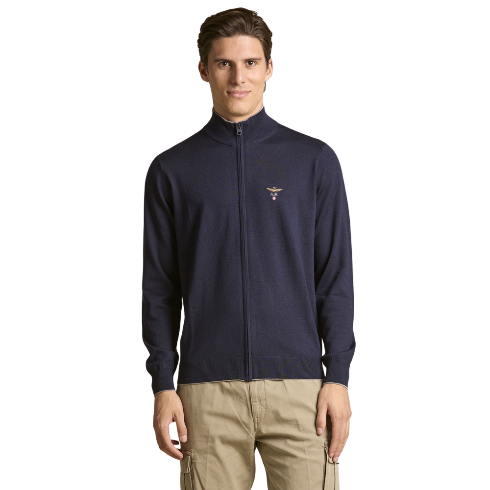 Maglia Aeronautica Militare full-zip in lana merino