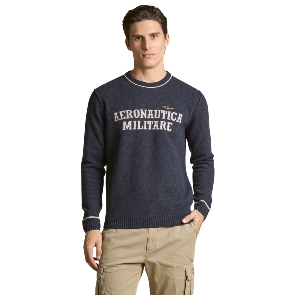 Maglione Aeronautica Militare in lana con logo jacquard