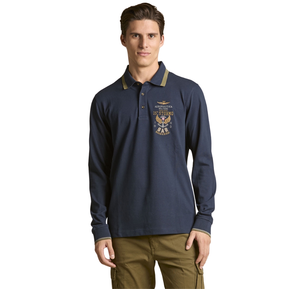 Polo Aeronautica Militare ricamata a manica lunga