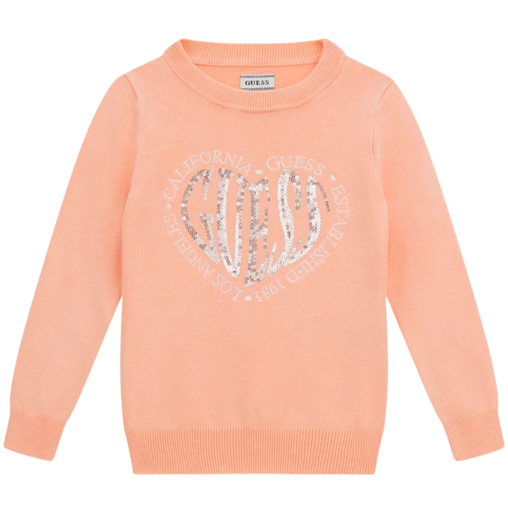 Maglione Guess con cuore paillettes e scritta rossa