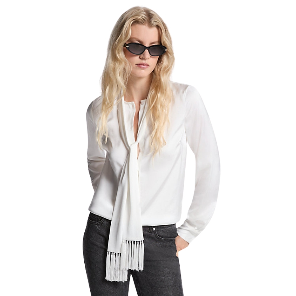 Blusa in raso Michael Kors con colletto a nastro e frange