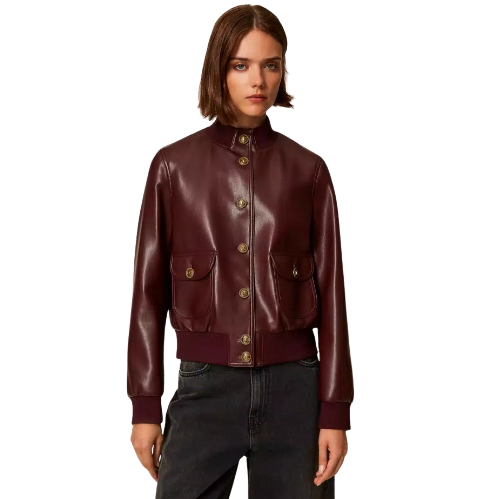 Giacca Twinset effetto pelle con bottoni