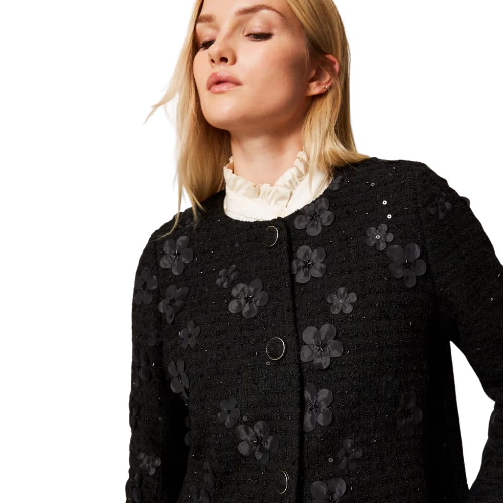 Cappotto Twinset con fiori e paillettes