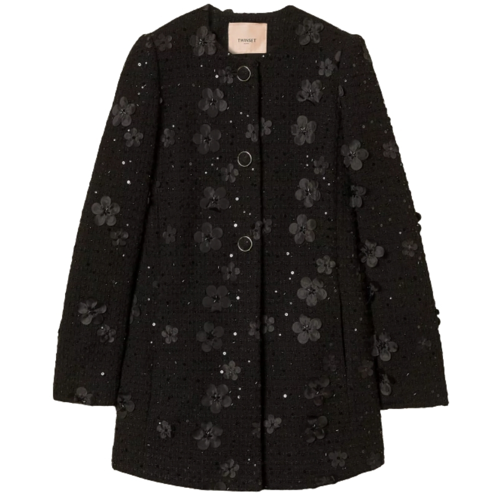 Cappotto Twinset con fiori e paillettes