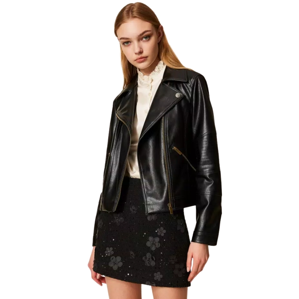 Giacca Biker Twinset effetto pelle