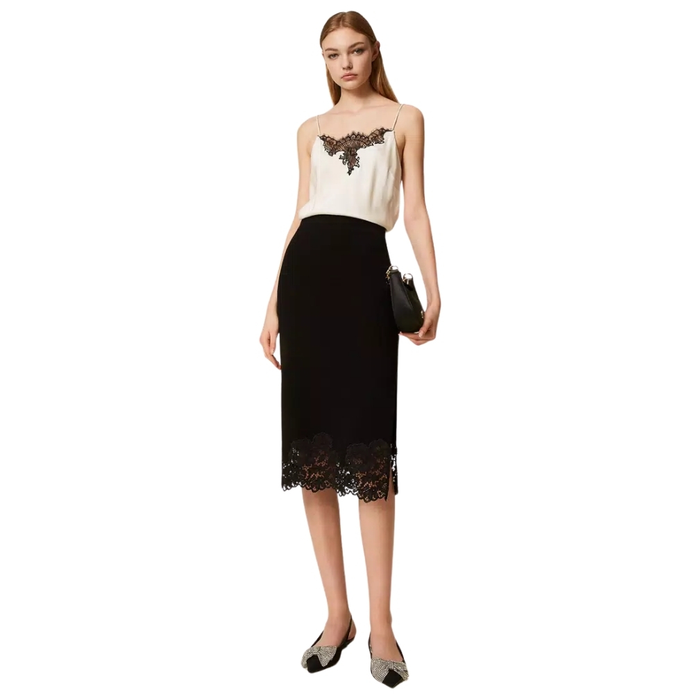 Gonna Longuette Twinset in maglia con pizzo