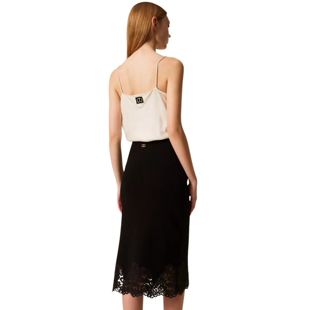 Gonna Longuette Twinset in maglia con pizzo