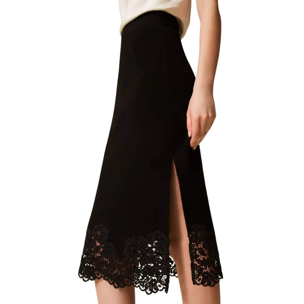 Gonna Longuette Twinset in maglia con pizzo