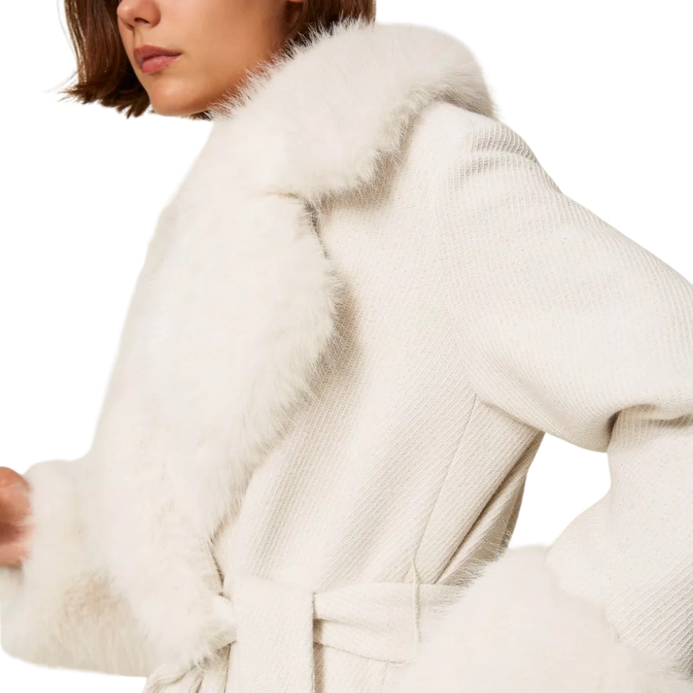 Cappotto Lungo Twinset in panno con faux fur