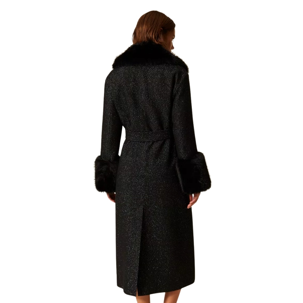 Cappotto Lungo Twinset in panno con faux fur