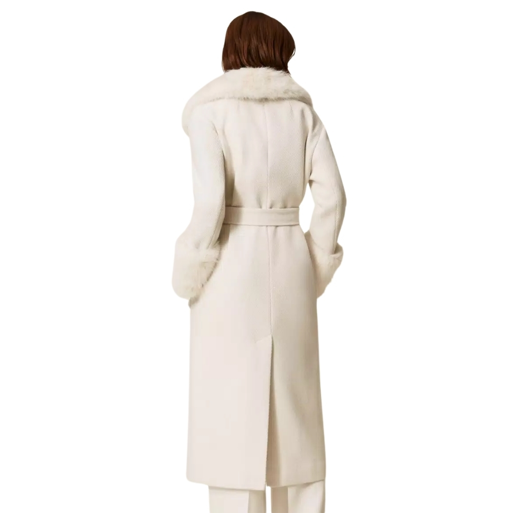Cappotto Lungo Twinset in panno con faux fur