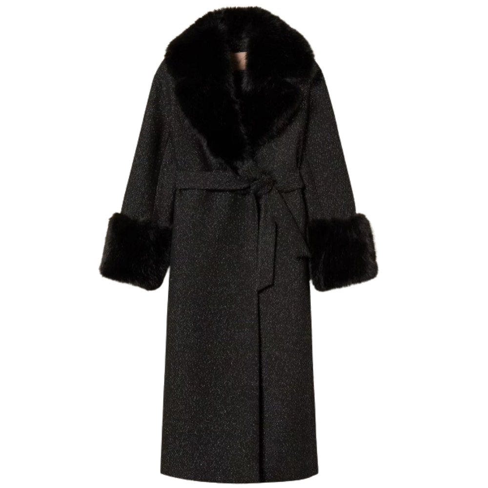 Cappotto Lungo Twinset in panno con faux fur