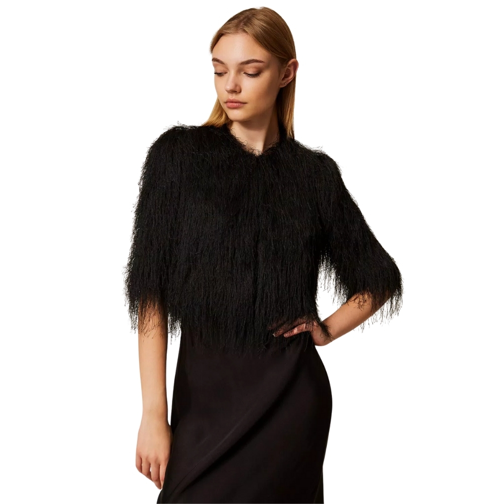 Giacca Twinset cropped con frange