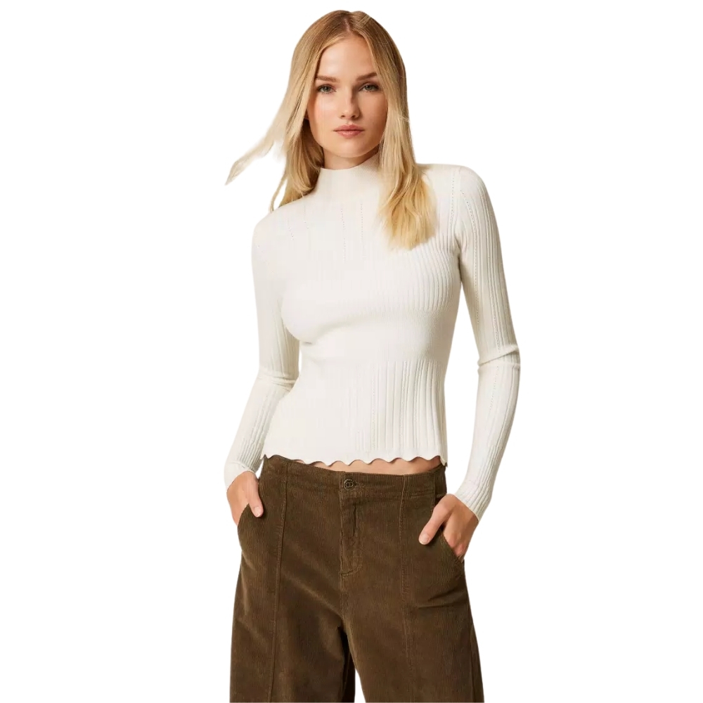 Maglia Twinset lupetto a coste con merli