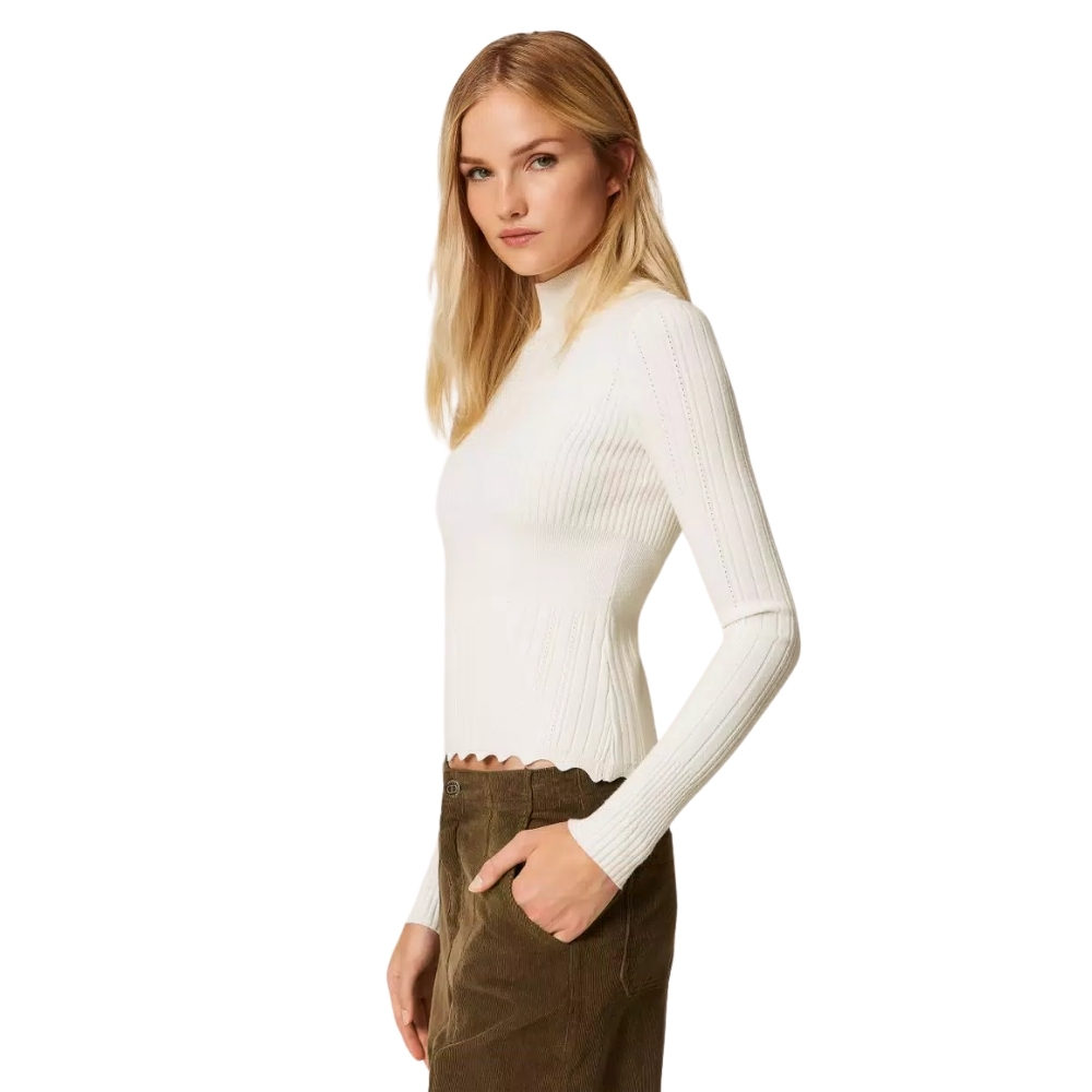 Maglia Twinset lupetto a coste con merli