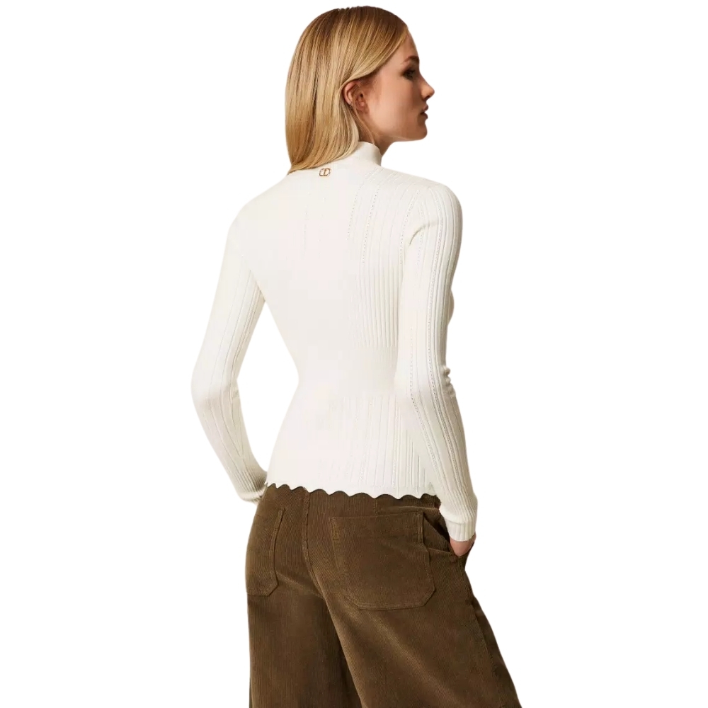 Maglia Twinset lupetto a coste con merli