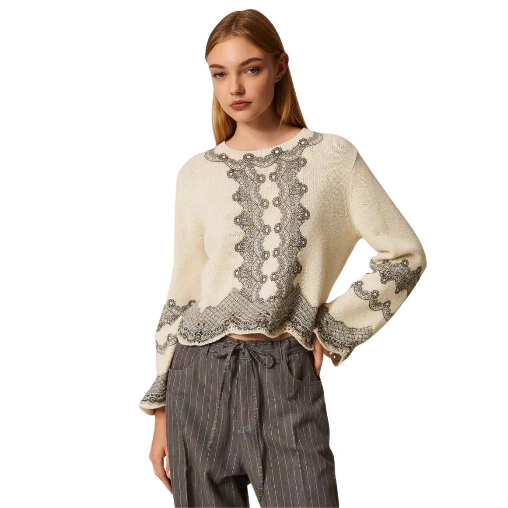 Maglia Twinset in misto lana con stampa piazzata