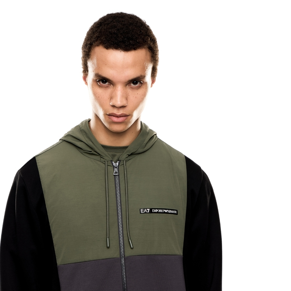 Felpa EA7 con cappuccio in nylon e misto viscosa