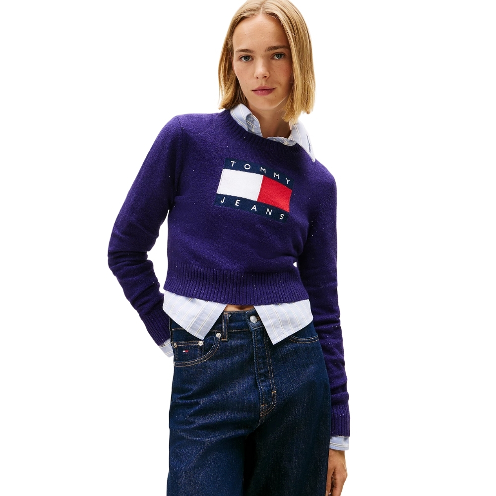 Pullover Tommy Jeans con paillettes e logo