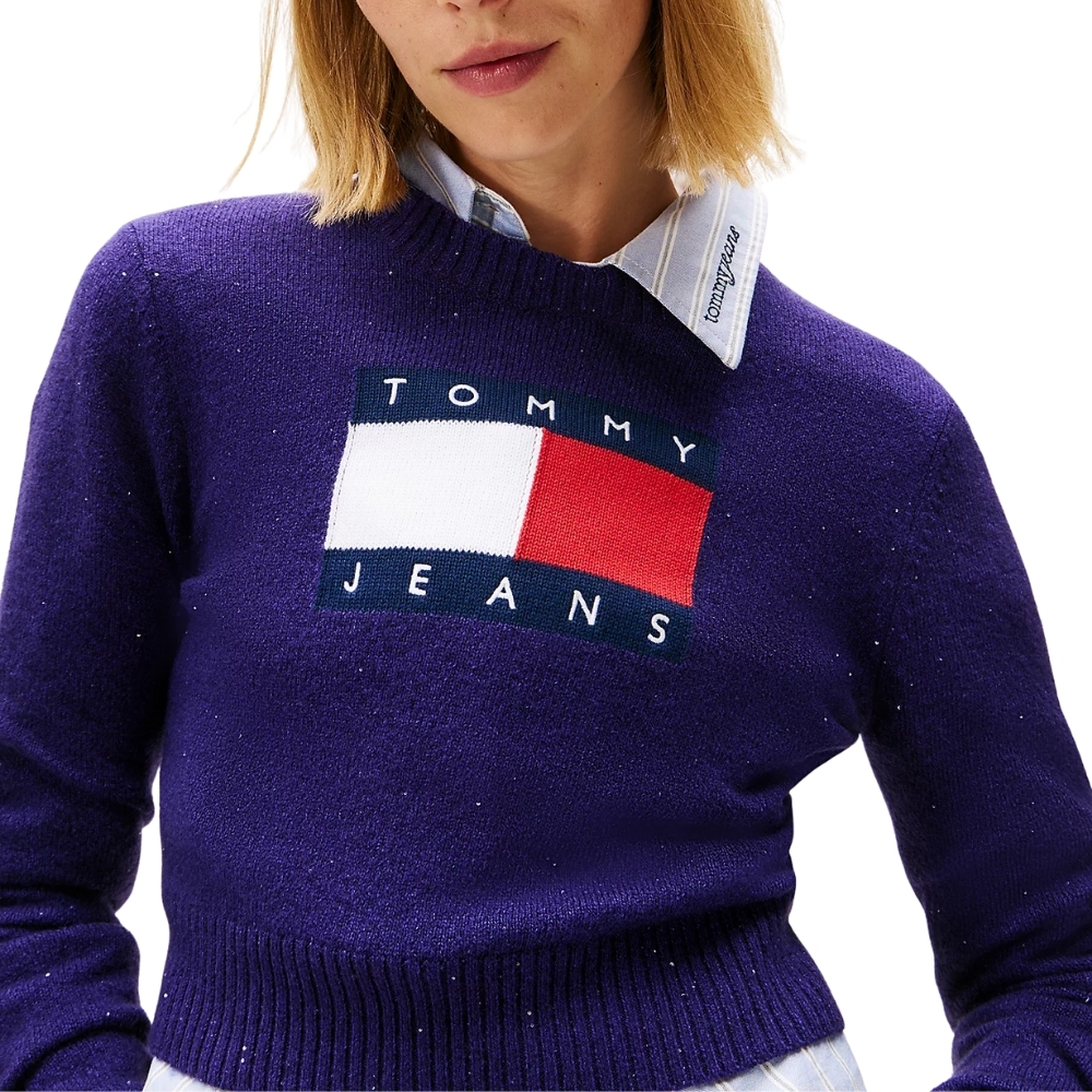 Pullover Tommy Jeans con paillettes e logo