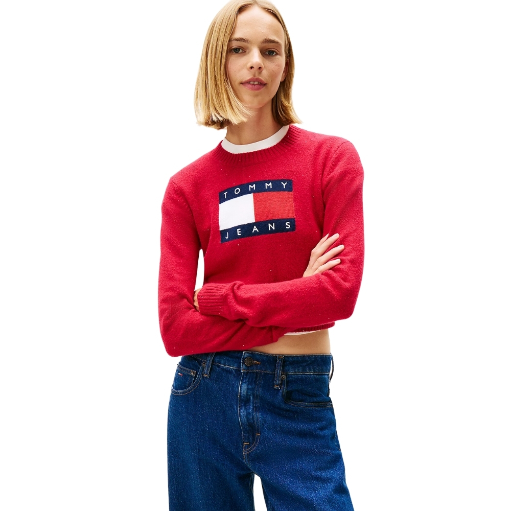 Pullover Tommy Jeans con paillettes e logo