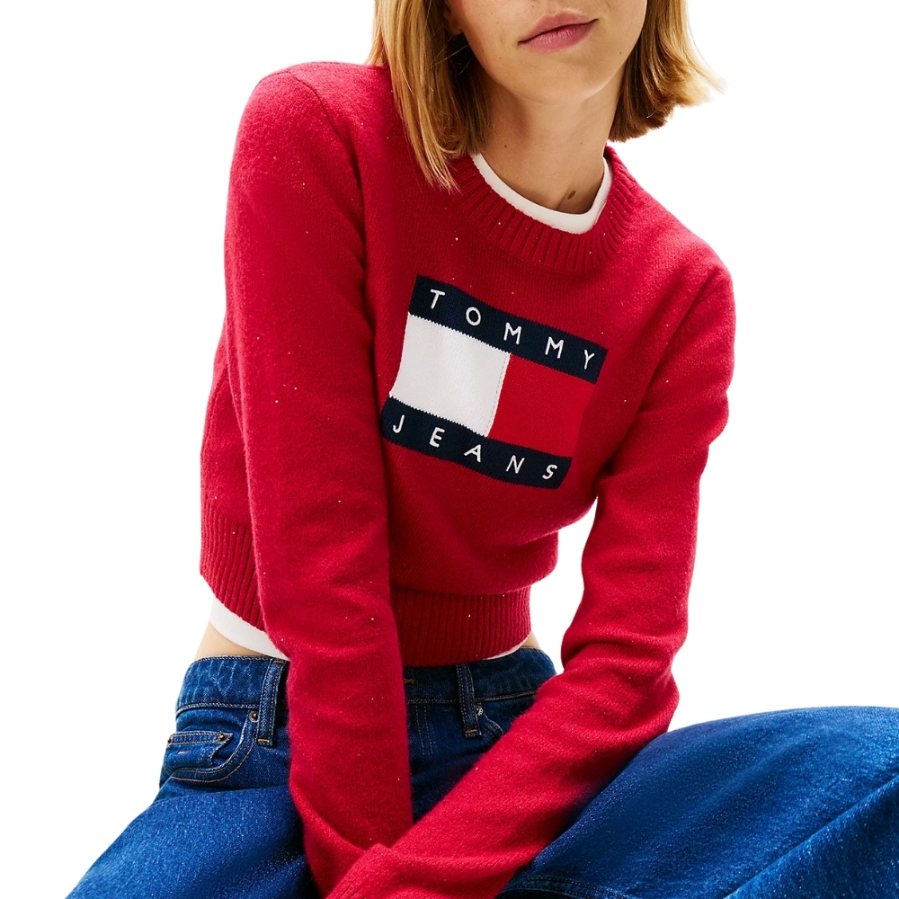 Pullover Tommy Jeans con paillettes e logo