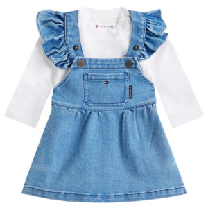 Completo Tommy Hilfiger vestito salopette in denim e T-Shirt