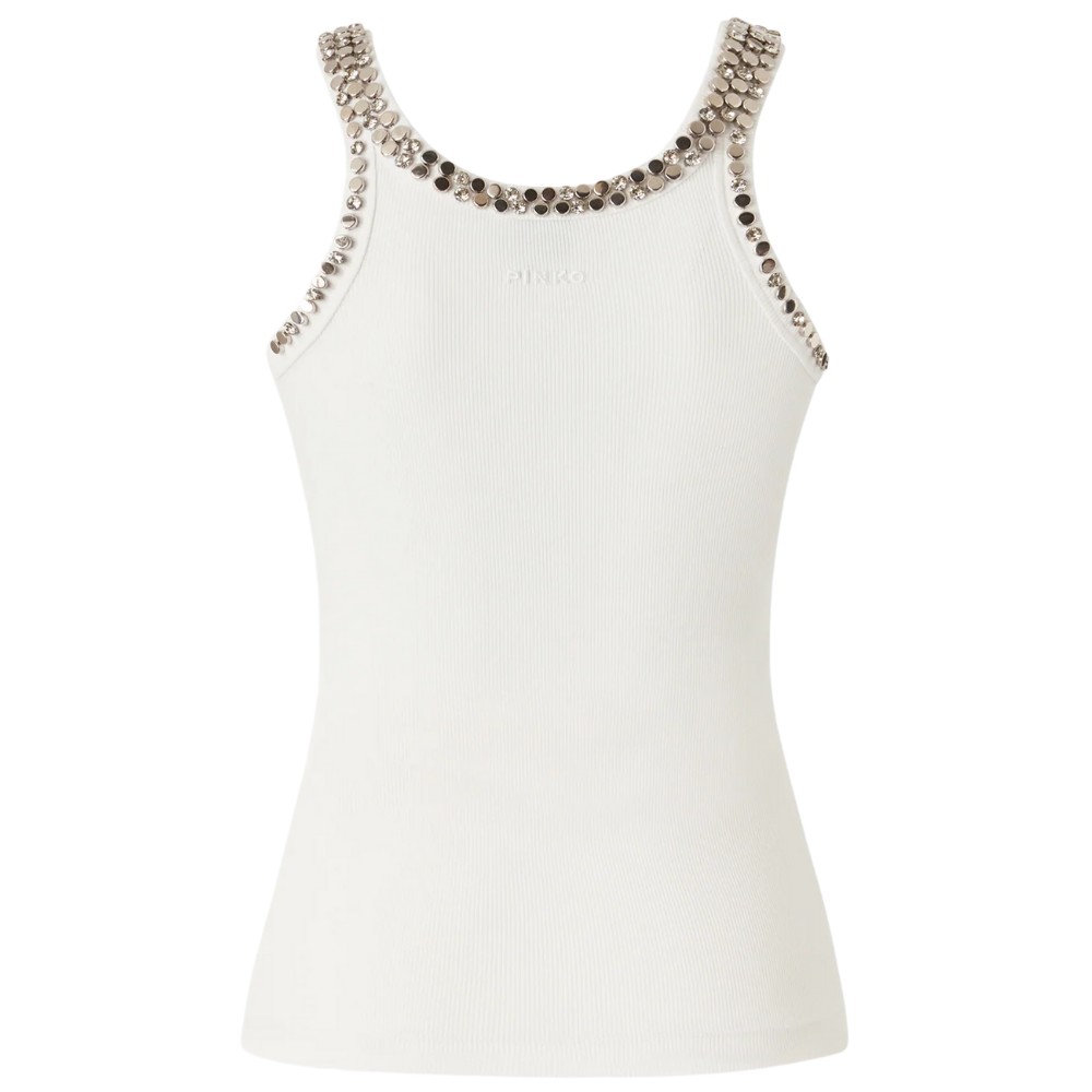 Top Pinko a costine con ricami gioiello - immagine 2