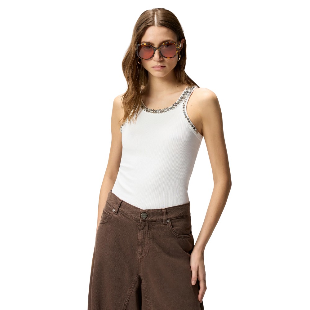 Top Pinko a costine con ricami gioiello - immagine 3