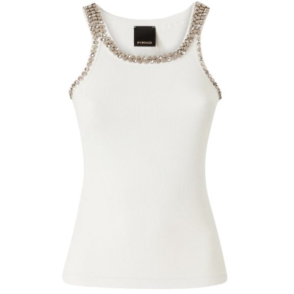 Top Pinko a costine con ricami gioiello