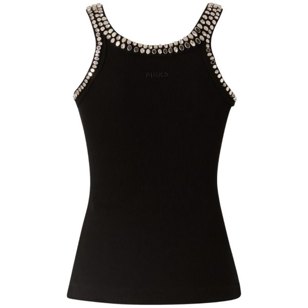 Top Pinko a costine con ricami gioiello