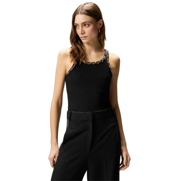 Top Pinko a costine con ricami gioiello