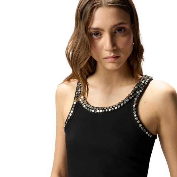 Top Pinko a costine con ricami gioiello