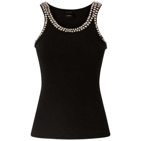 Top Pinko a costine con ricami gioiello
